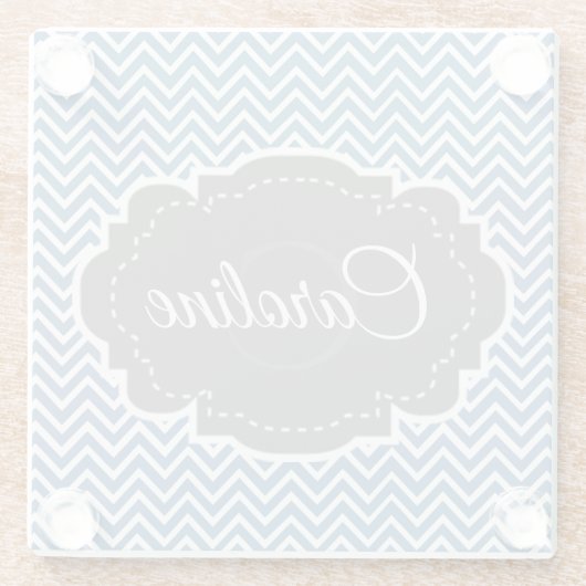 ブルーシェブロンパーソナライズされたガラスコースター ガラスコースター (裏面)