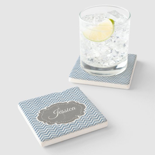 ブルーシェブロンパーソナライズされたストーンコースター ストーンコースター (横)
