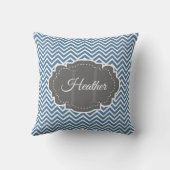 ブルーシェブロンパーソナライズされた装飾用クッション クッション (裏面)