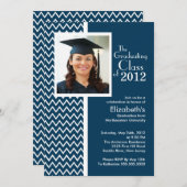 ブルーシェブロンフォト卒業パーティー招待状 招待状 (正面/裏面)