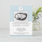 ブルーシェブロンベビーバプティスマス《キリスト教》洗礼式や命名式招待状 招待状 (スタンド正面)