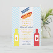 ブルーシェブロンホットドッグBBQベビーシャワー招待状 招待状 (スタンド正面)