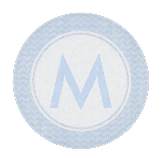 ブルーシェブロンモノグラムガラス切削板12" カッティングボード (正面)