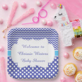 ブルーシェブロン&ホワイト水玉模様ベビーシャワーパーティー ペーパープレート (パーティー)