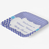 ブルーシェブロン&ホワイト水玉模様ベビーシャワーパーティー ペーパープレート (傾斜あり)