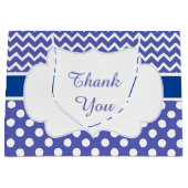 ブルーシェブロン&ホワイト水玉模様ベビーシャワーパーティー ラージペーパーバッグ (正面)