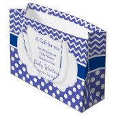 ブルーシェブロン&ホワイト水玉模様ベビーシャワーパーティー ラージペーパーバッグ (裏面アングル)
