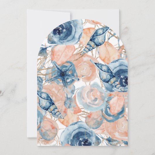 ブルーシェルフラワーズウォーターカラービーチ結婚式 招待状 (裏面)