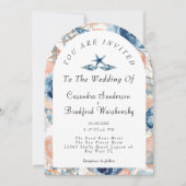 ブルーシェルフラワーズウォーターカラービーチ結婚式 招待状 (正面)
