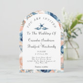 ブルーシェルフラワーズウォーターカラービーチ結婚式 招待状 (スタンド正面)