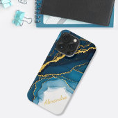 ブルーシェードとアルコールインク金ゴールド iPhoneケース