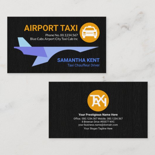 ブルーシェードジェット飛行機ブラックグランジエアポートタクシー 名刺 (正面/裏面)