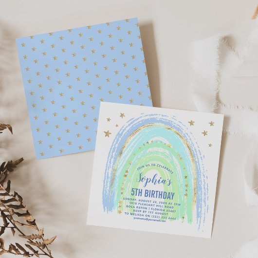 ブルーシェードレインボーバースデーパーティーの招待 招待状