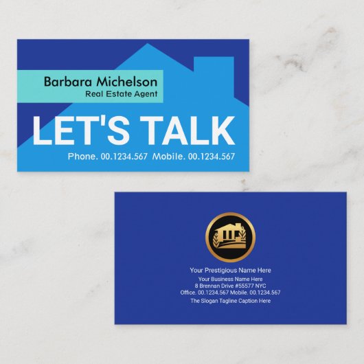 ブルーシェード建物シルエットシアンタブ不動産仲介業者 名刺 (正面/裏面)