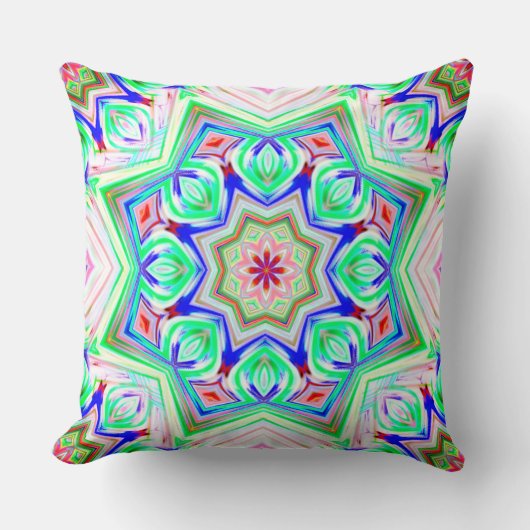 ブルーシェード8ポイント星万華鏡のように千変万化するパターン クッション (正面)