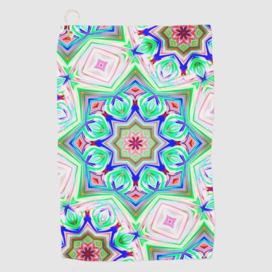 ブルーシェード8ポイント星万華鏡のように千変万化するパターン ゴルフタオル (正面)