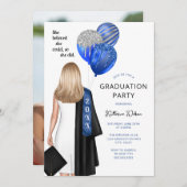 ブルーシエ信じー写真卒業式パーティー 招待状 (正面/裏面)