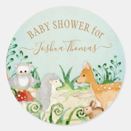 ブルーシカキツネフクロウ森林動物の葉 ラウンドシール