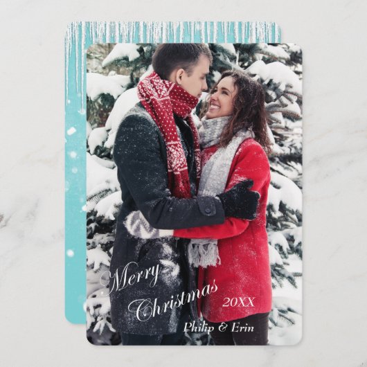 ブルーシクルスノーモダンクリスマス シーズンカード (正面/裏面)