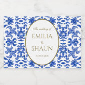 ブルーシチリアパターン(の模様が)あるミニフィズボトルラベル スパークリングワインラベル (シングルラベル)