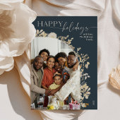 ブルーシックアーチファミリーフォトハッピーホリデーズカード シーズンカード
