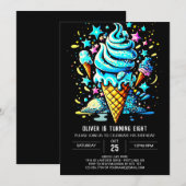 ブルーシックカスタムボーイ アイスクリーム バースデー 招待状 (正面/裏面)