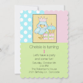 ブルーシックバビーズファースト誕生日招待状 招待状