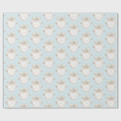 ブルーシックホワイトドットボウオーナメントクリスマス ラッピングペーパー (フラット)