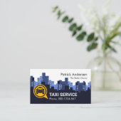 ブルーシティスカイラインシルエットでイエロータクシー 名刺 (スタンド正面)