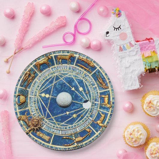 ブルーシテリア〔占星術の〕十二宮図星占いパーティー占星術 ペーパープレート (パーティー)