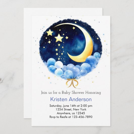 ブルーシニアルドリームランド男の子のシャワー 招待状 (正面/裏面)