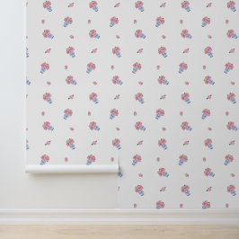 ブルーシノワズリーにピンクのアジサイの花瓶&開花 壁紙