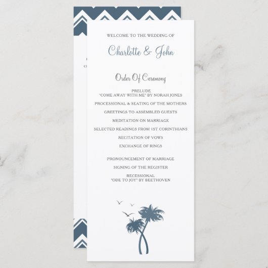 ブルーシボロンパームツリーズビーチ結婚式プログラム プログラム (正面/裏面)