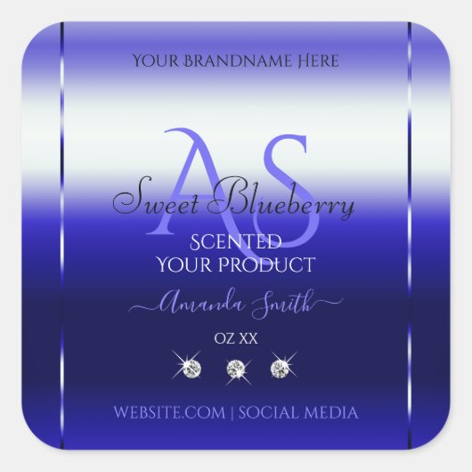 ブルーシミモダンメリー製品ラベルイニシャル宝石 スクエアシール (正面)