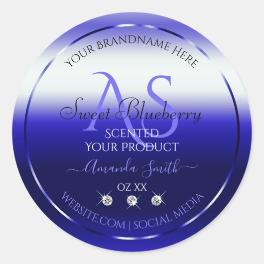 ブルーシミモダンメリー製品ラベルイニシャル宝石 ラウンドシール (正面)