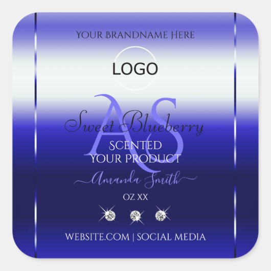 ブルーシメリー製品ラベルイニシャル宝石ロゴ スクエアシール (正面)