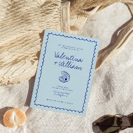 ブルーシモダンェル地中海の結婚式招待状 招待状