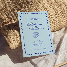 ブルーシモダンェル地中海の結婚式招待状 招待状