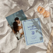 ブルーシモダンェル地中海の結婚式招待状 招待状