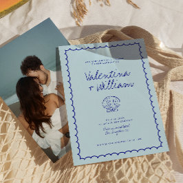 ブルーシモダンェル地中海の結婚式招待状 招待状