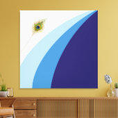 ブルーシモダンェーズと孔雀の羽根の波線 キャンバスプリント (インサイチュ (リビング))