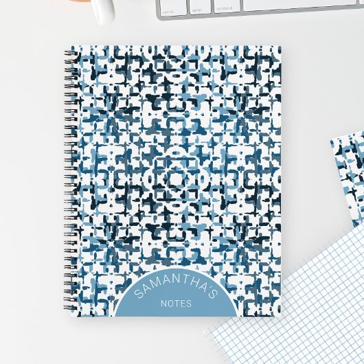 ブルーシモダンックパターパーソナライズされたン名シンプル式 ノートブック