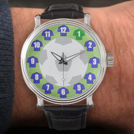 ブルーシャツ付きサッカーファン時計サッカー時計 腕時計