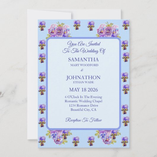 ブルーシャビーシックフラワー結婚式招待状 招待状 (正面)