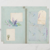 ブルーシャビーフローラコラージスクラップブック紙 (正面/裏面)