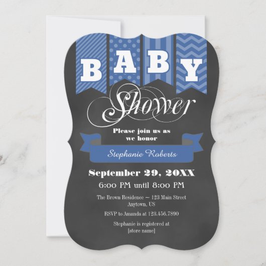 ブルーシャルボードフラッグ赤ちゃんシャワー招待状 招待状 (正面)