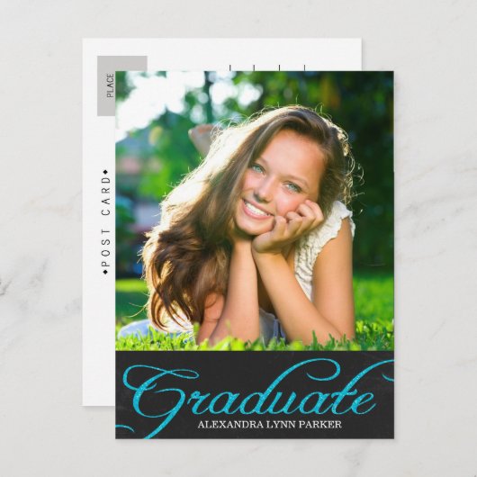 ブルーシャルボード卒業パーティー招待状はがき インビテーションポストカード (正面/裏面)