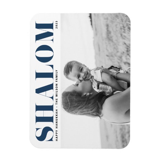 ブルーシャロムはっきりしたタイポグラフィハッピーハヌッカ写真 マグネット (縦)