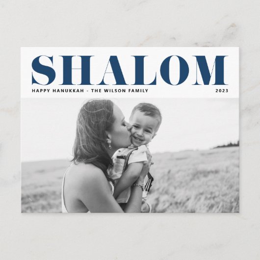 ブルーシャロムはっきりしたタイポグラフィハヌカー写真 シーズンポストカード (正面)