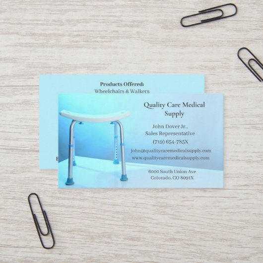 ブルーシャワーチェア装置メディカルシニアシニ気にア 名刺 (正面/裏面インサイチュ)